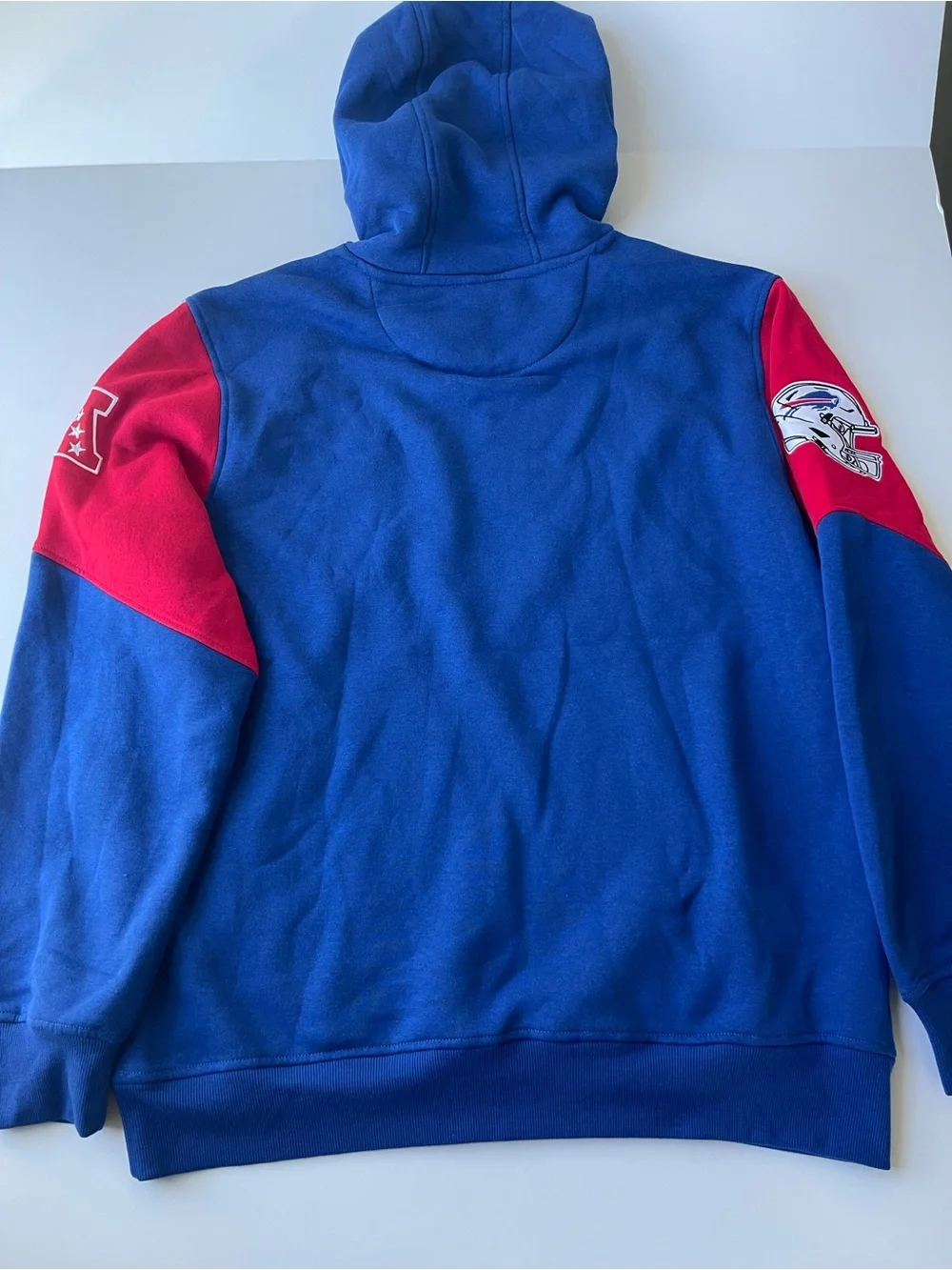 Buffalo Bills Hoodie (Men’s Size L) NFL Sweatshirt Red Blue Patches Like New